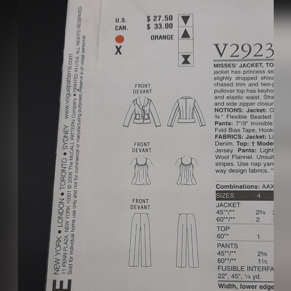 DKNY Donna Karan New York Vogue Uncut Pattern Size 4-6-8-10 Woman's Suit - Picture 4 of 5